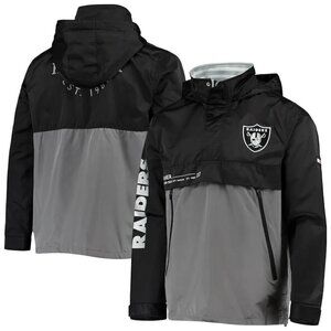NWT Men's Las Vegas Raiders Tommy Hilfiger Black/Gray Anorak Hoodie Quarter-Zip